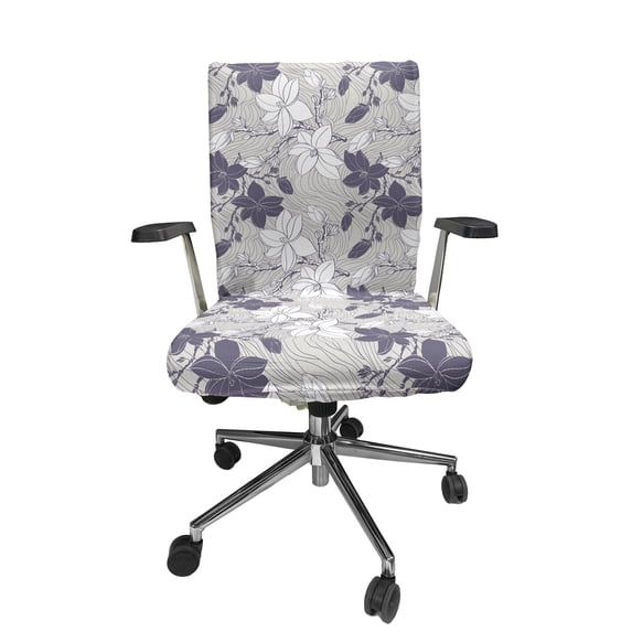 Ambesonne Vintage Office Chair Cover Stretchable High Back, Blooming Magnolia Buds, Dark Mauve Pale Grey