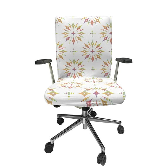 Ambesonne Vintage Office Chair Cover Stretchable High Back, Floral Shapes Dots Pattern, White and Multicolor
