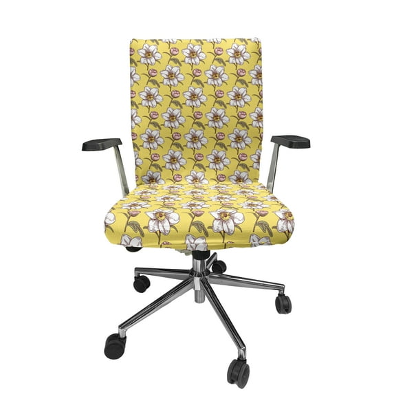 Ambesonne Vintage Office Chair Cover Stretchable High Back, Romantic Nature Blossom Art, Mustard Rose