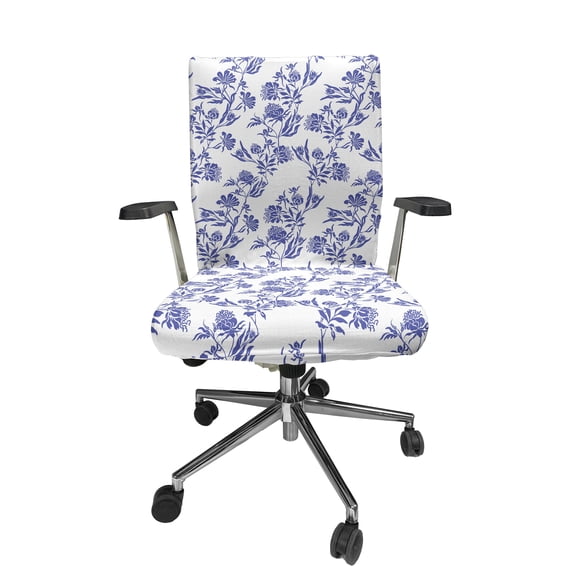 Ambesonne Vintage Office Chair Cover Stretchable High Back, Twig Posy Flowers, Violet Blue and White
