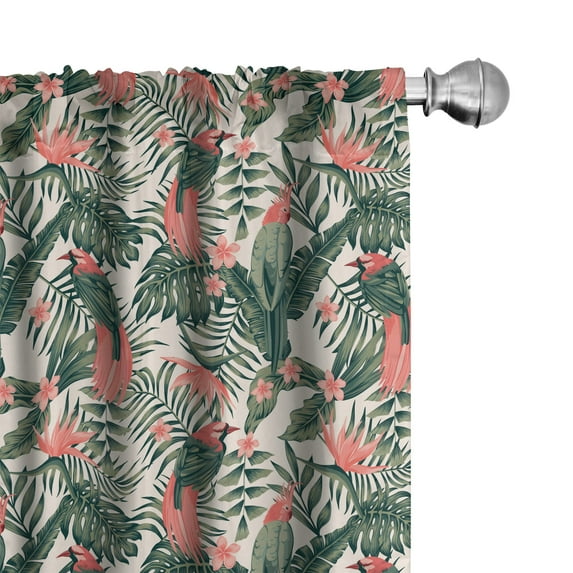 Ambesonne Vintage Palm 4-Panel Curtains, Leaves and Parrot Art, 56"x84", Ivory and Multicolor