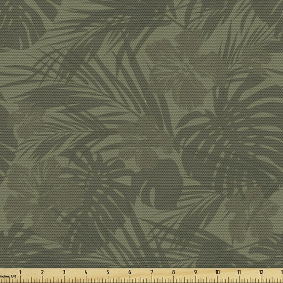 Ambesonne Vintage Palm Fabric by the Yard Upholstery, Monochrome Leaves, 10 Yards, Slate Brown Army Green