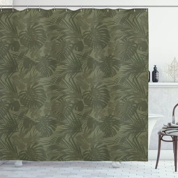 Ambesonne Vintage Palm Shower Curtain, Monochrome Leaves, 69"Wx84"L, Slate Brown Army Green