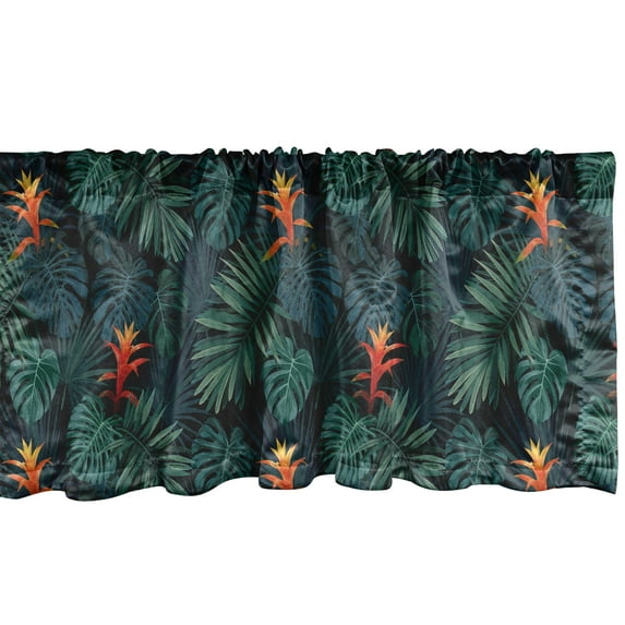 Ambesonne Vintage Palm Valance Pack of 2, Dark Tones Guzmania, 54"X12", Dark Green Multicolor