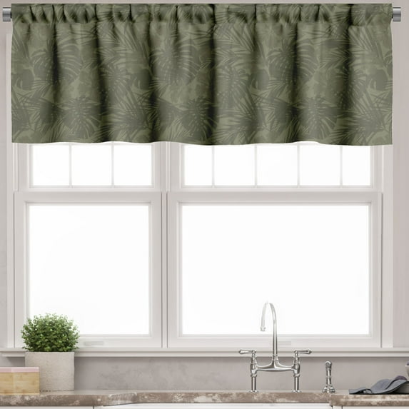 Ambesonne Vintage Palm Valance Pack of 2, Monochrome Leaves, 54"X12", Slate Brown Army Green