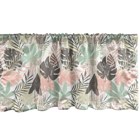 Ambesonne Vintage Palm Window Valance, Minimalist Sketch Leaf, 54" X 18", White and Multicolor