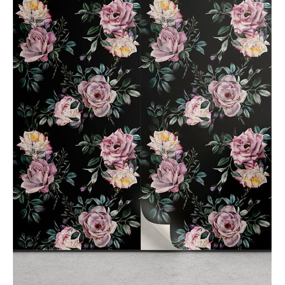 Ambesonne Vintage Peel & Stick Wallpaper for Home, Abstract Roses Peonies Plot, 13"x36", Mauve Taupe and Jade Green
