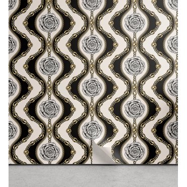 Ambesonne Vintage Peel & Stick Wallpaper for Home, Abstract Roses Wavy Retro, 13"x36", Charcoal Grey and Mustard