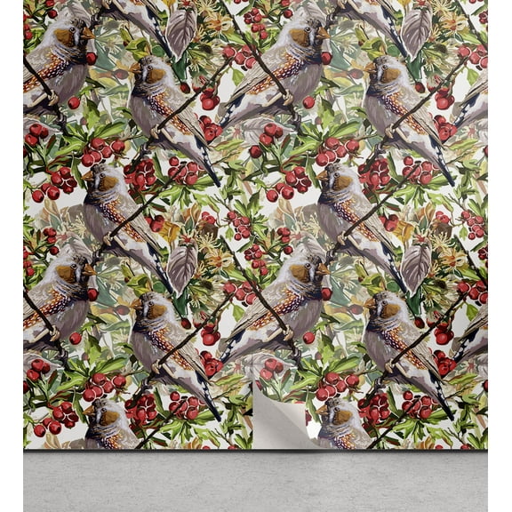 Ambesonne Vintage Peel & Stick Wallpaper for Home, Bird is Sitting on a Branch, 13"x36", Multicolor