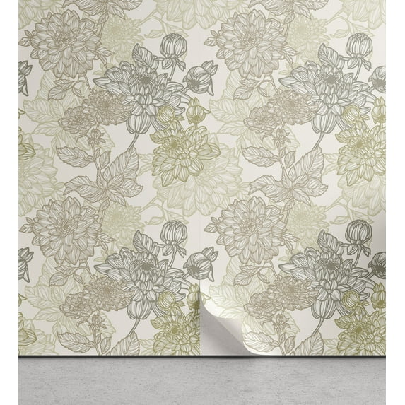 Ambesonne Vintage Peel & Stick Wallpaper for Home, Chrysanthemum Motifs, 13"x36", Taupe Beige