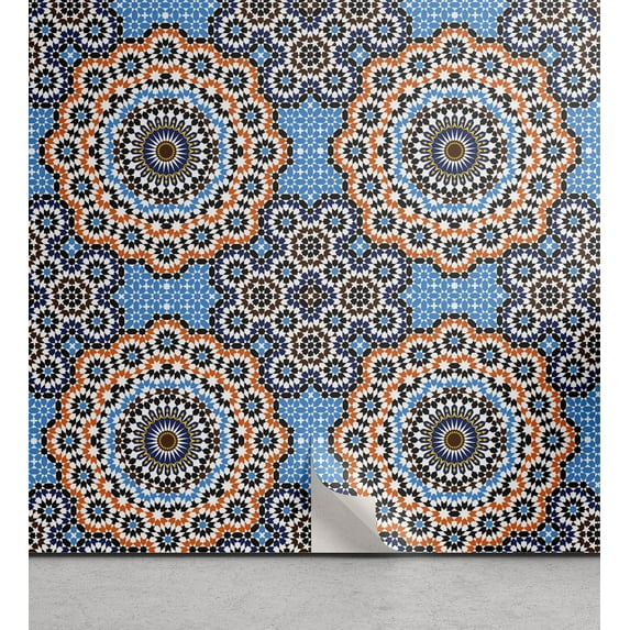 Ambesonne Vintage Peel & Stick Wallpaper for Home, Moroccan Ceramic Tile, 13"x100", Multicolor