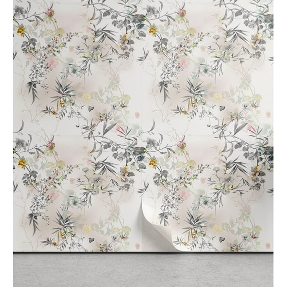 Ambesonne Vintage Peel & Stick Wallpaper for Home, Nature Bloom Branches Leafy, 13"x100", Taupe Grey Blush and Cream