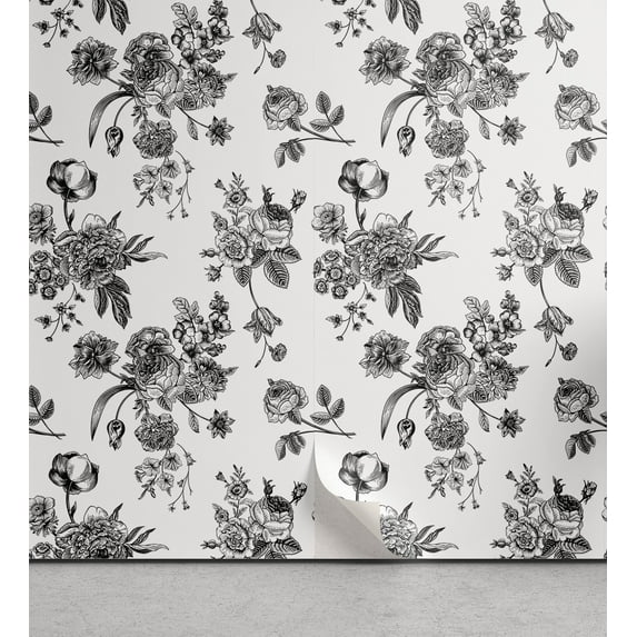 Ambesonne Vintage Peel & Stick Wallpaper for Home, New Modern Art, 13"x72", White and Black