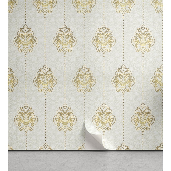 Ambesonne Vintage Peel & Stick Wallpaper for Home, Ornamental Tracery Dots, 13"x100", Earth Yellow White