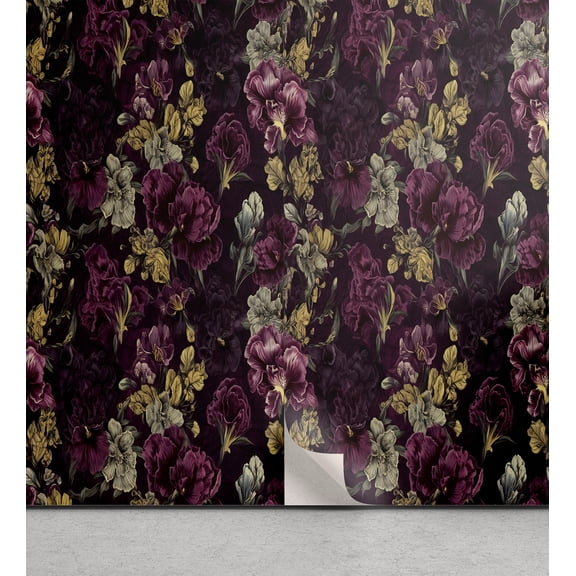 Ambesonne Vintage Peel & Stick Wallpaper for Home, Pansy Flowers Hand-Drawn, 13"x72", Dark Maroon Fawn and Taupe