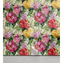 Ambesonne Vintage Peel & Stick Wallpaper for Home, Peony Rose Flowers Pattern, 13"x36", Dark Orange Fern Green