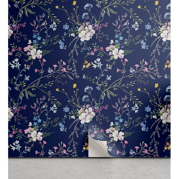 Ambesonne Vintage Peel & Stick Wallpaper for Home, Tiny Design Floral Pattern, 13"x100", Dark Lavender and Olive Green