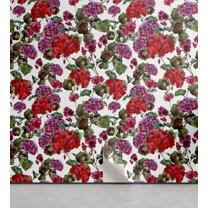 Ambesonne Vintage Peel & Stick Wallpaper for Home, Watercolor Geranium Flowers, 13"x36", Peacock Green Raspberry
