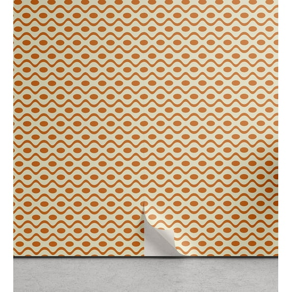 Ambesonne Vintage Peel & Stick Wallpaper for Home, Wavy Elliptic Pattern, 13"x72", Orange Cream