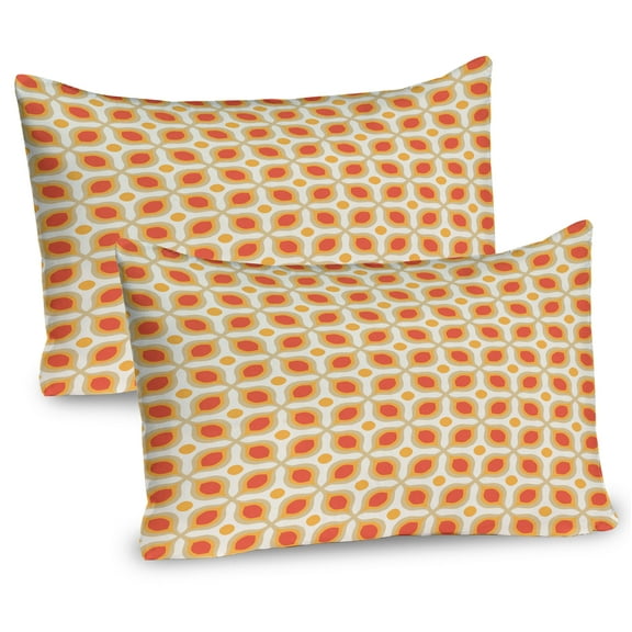 Ambesonne Vintage Pillow Sham 2 Pack, 70s Boho Geometric, 26"x20", Orange Cream
