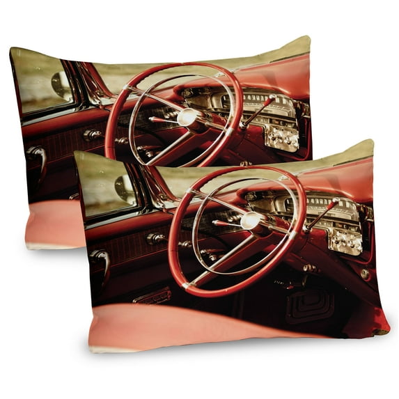 Ambesonne Vintage Pillow Sham 2 Pack, Antique Classic Car, 36"x20", Red Grey