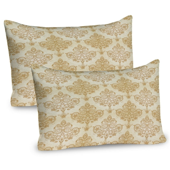 Ambesonne Vintage Pillow Sham 2 Pack, Baroque Curved Flowers, 26"x20", Cream Pale Brown