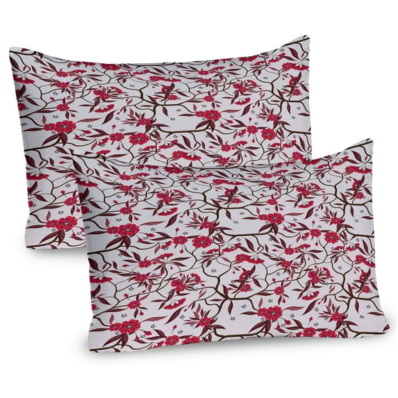 Ambesonne Vintage Pillow Sham 2 Pack, Blooming Spring Branches, 26"x20", Dark Brown and Dark Coral