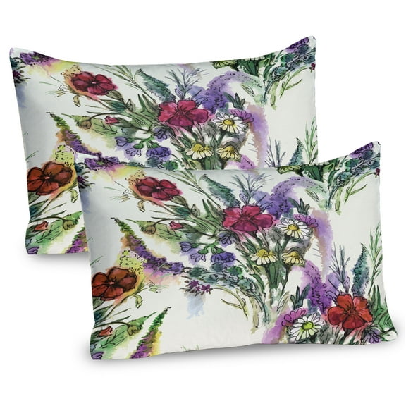 Ambesonne Vintage Pillow Sham 2 Pack, Colorful Floral Bouquet, 30"x20", Cream Multicolor
