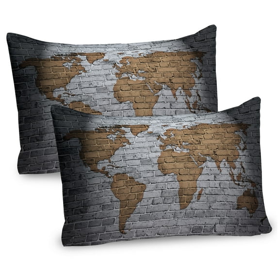 Ambesonne Vintage Pillow Sham 2 Pack, Countries Continents, 36"x20", Pale Grey Pale Brown