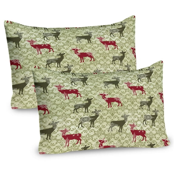Ambesonne Vintage Pillow Sham 2 Pack, Damask Design Pattern, 30"x20", Maroon Green