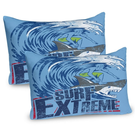 Ambesonne Vintage Pillow Sham 2 Pack, Extreme Sports Retro, 26"x20", Blue and Dark Blue
