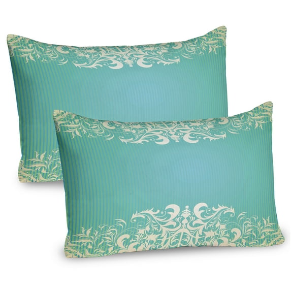 Ambesonne Vintage Pillow Sham 2 Pack, Flora Curlicues, 36"x20", Seafoam Cream
