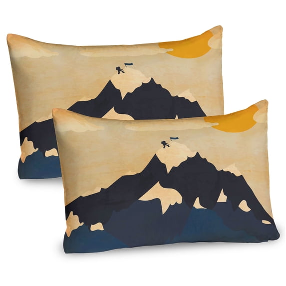 Ambesonne Vintage Pillow Sham 2 Pack, Man on the Mountaintop, 30"x20", Orange Mustard Dark Blue