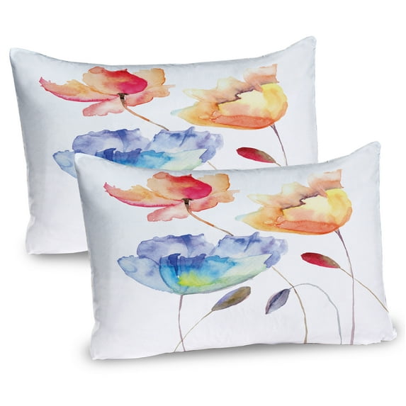 Ambesonne Vintage Pillow Sham 2 Pack, Nature Flowers, 26"x20", Orange Blue Red