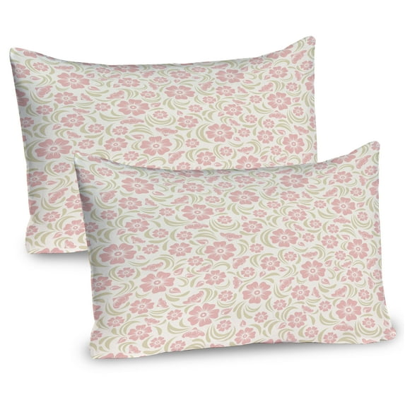 Ambesonne Vintage Pillow Sham 2 Pack, Old Fashioned Floral, 30"x20", Rose Pale Green White