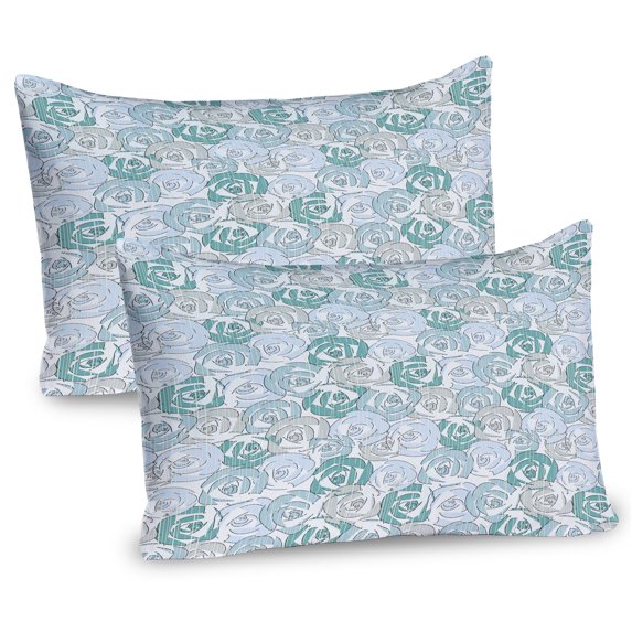 Ambesonne Vintage Pillow Sham 2 Pack, Pale Blooming Rose Flowers, 26"x20", Pale Blue Pale Teal