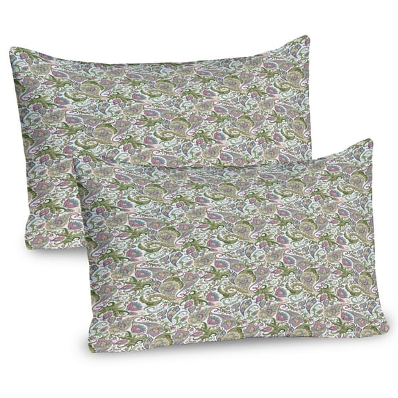 Ambesonne Vintage Pillow Sham 2 Pack, Persian Pickles Ornate, 30"x20", Pale Brown Mauve and Green