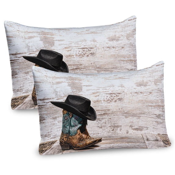 Ambesonne Vintage Pillow Sham 2 Pack, Rodeo Cowboy Grunge Hat, 30"x20", Black Brown