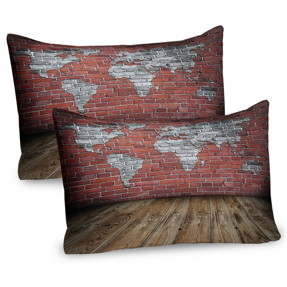 Ambesonne Vintage Pillow Sham 2 Pack, Rustic Old Grunge Map, 30"x20", Cinnamon Pale Grey