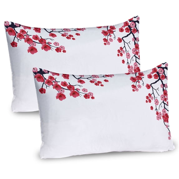 Ambesonne Vintage Pillow Sham 2 Pack, Sakura Branch Petal, 30"x20", Pink White Dark Purple