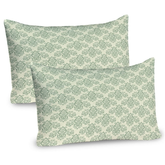 Ambesonne Vintage Pillow Sham 2 Pack, Victorian and Ornamental, 26"x20", Cream and Laurel Green