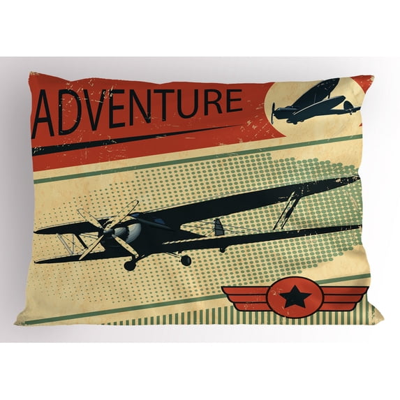 Ambesonne Vintage Pillow Sham, Adventure with Plane, 26" X 20", Multicolor