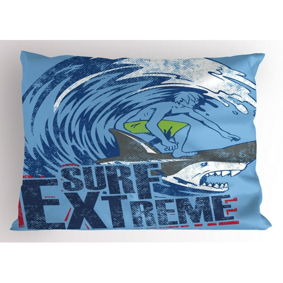 Ambesonne Vintage Pillow Sham, Extreme Sports Retro, 26" X 20", Blue and Dark Blue