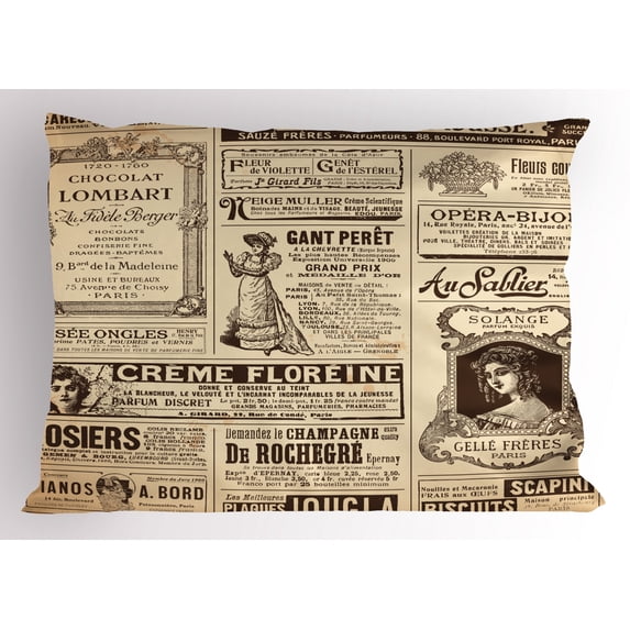 Ambesonne Vintage Pillow Sham, Historic French Journal, 26" X 20", Army Green and Beige