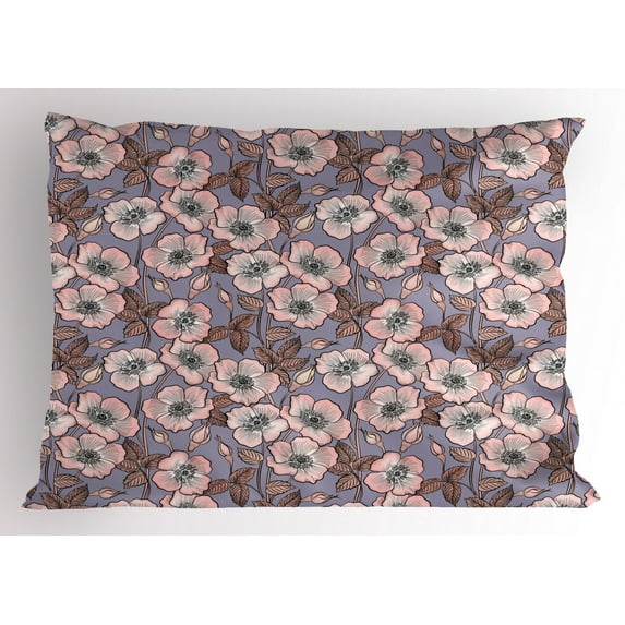 Ambesonne Vintage Pillow Sham, Poppy Buds Garden Art, 26" X 20", Mauve Blush