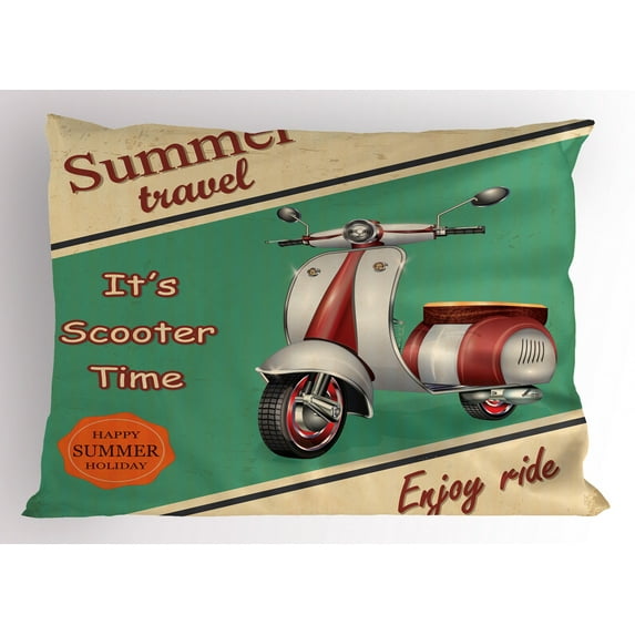 Ambesonne Vintage Pillow Sham, Retro Motorbike Words, 26" X 20", Multicolor