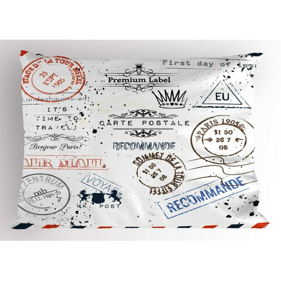 Ambesonne Vintage Pillow Sham, Retro Post Stamp Design, 36" X 20", Multicolor