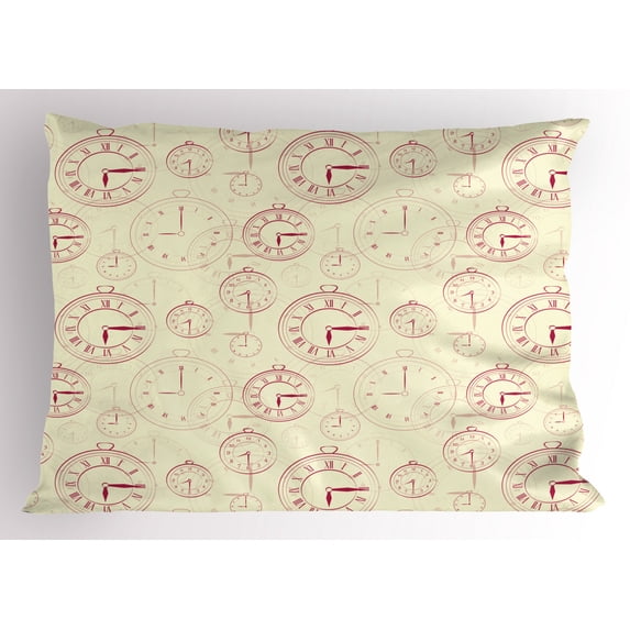 Ambesonne Vintage Pillow Sham, Roman Digits on a Clock, 26" X 20", Pale Yellow Magenta
