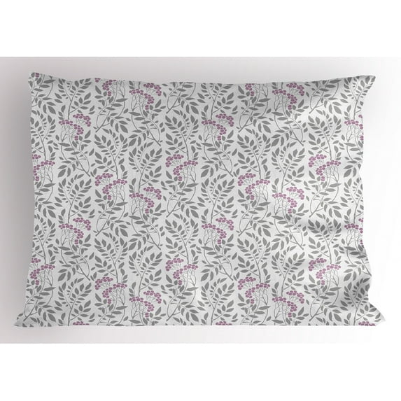 Ambesonne Vintage Pillow Sham, Spring Sprigs Berries, 26" X 20", Pale Grey Mauve Grey