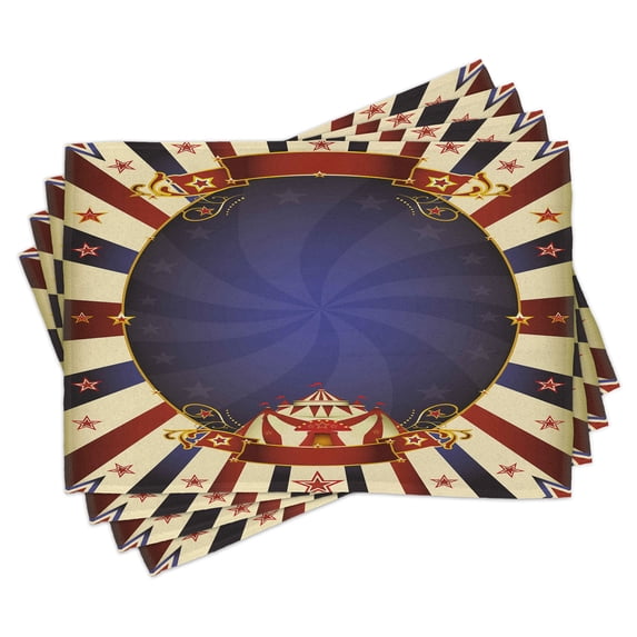 Ambesonne Vintage Place Mats Set of 4, Circus Poster Image, Standard Size, Pale Yellow Navy Blue